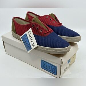 Vintage Keds Color Block Corduroy Lace Up Shoes & Original Box Women's Size 9.5